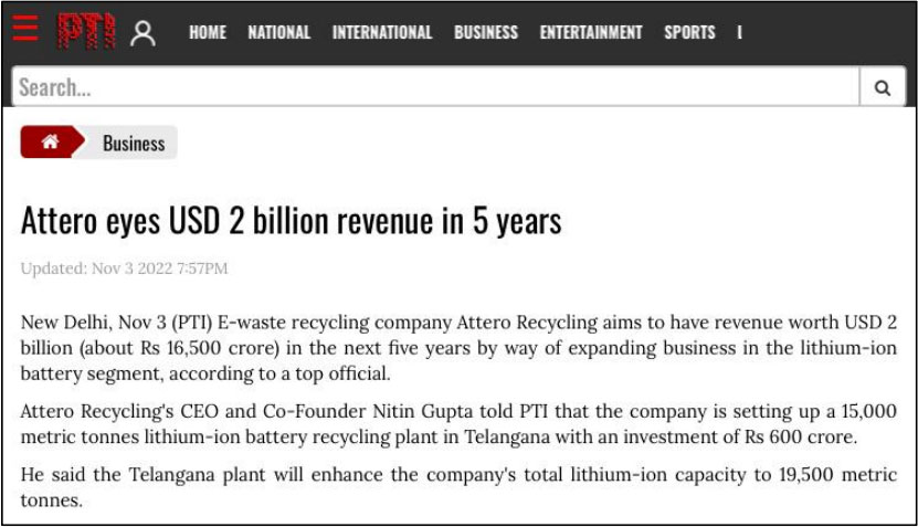 Attero eyes USD 2 Billion revenue in 5 years